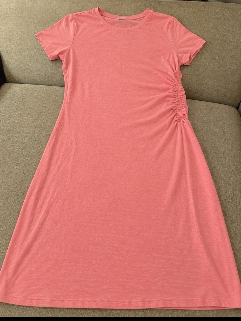 Women’s Short-Sleeve Rose Pink Ruched Side A-Line Dress